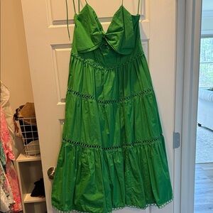 Green Spaghetti Strap Bow Tiered Sundress